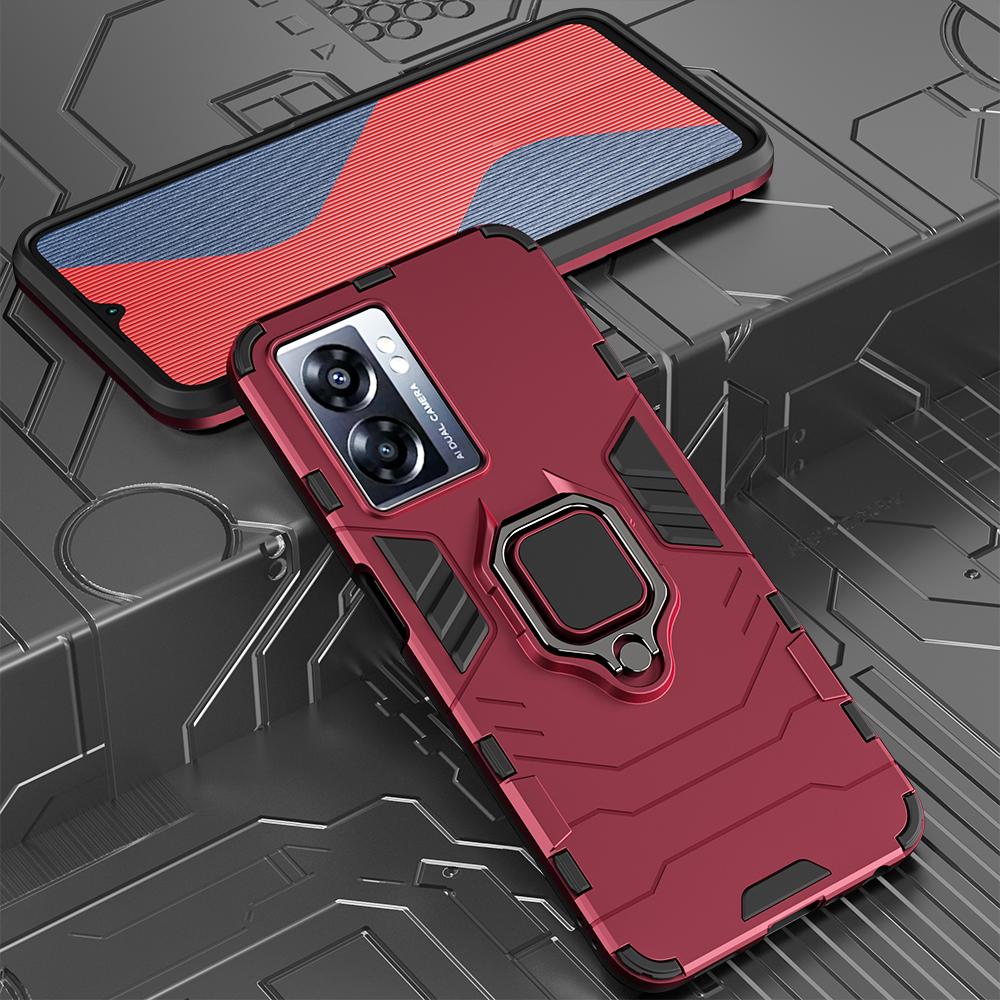 KEYSION Shockproof Armor Case for OPPO A77 5G A57 4G Silicone+PC Metal Ring Stand Phone Back Cover for Realme Q5i V23 5G