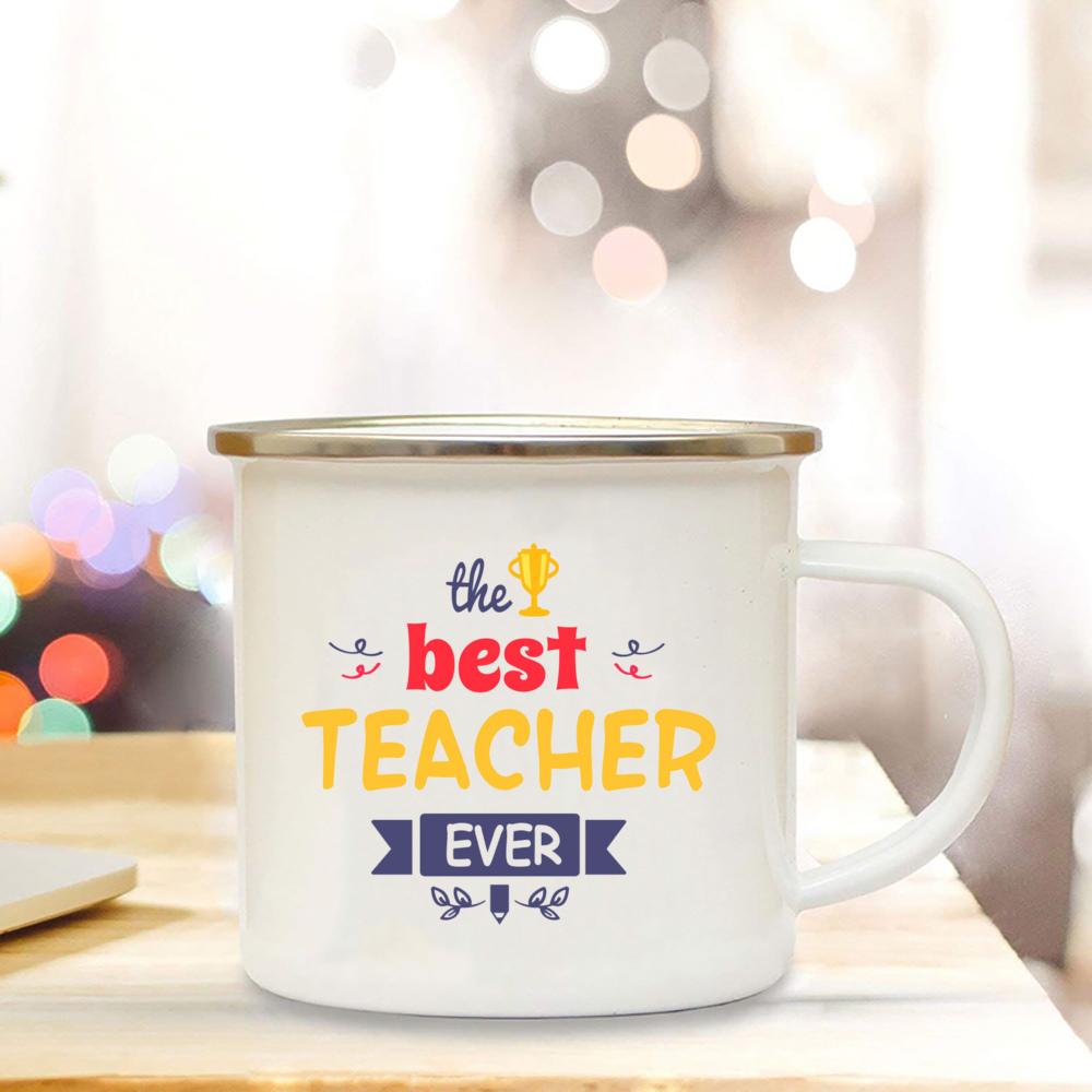 Best Teacher Ever Enamel Cup Coffee Lover Original Gift Teacher's Day Surprise for Teacher Enamel Coffee Tea Mug Novelty Gifts