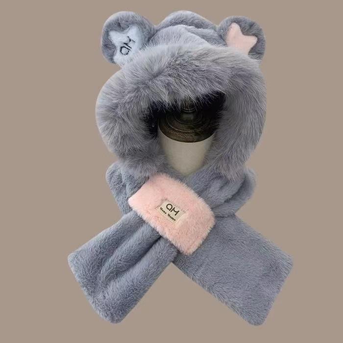 Three-dimensional rabbit ears plush hat two-piece set, ear protector, Lei Feng hat, cycling cold-proof hat, scarf integrated two-piece set