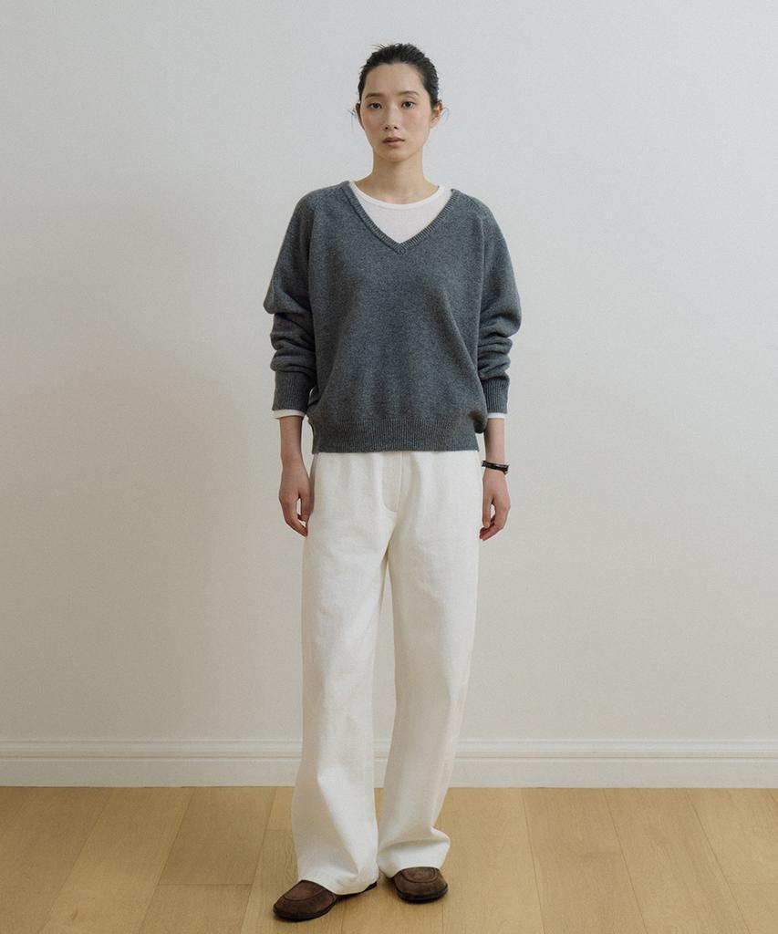 LINGSEOUL Deep V-Neck Wool Knit-Gray