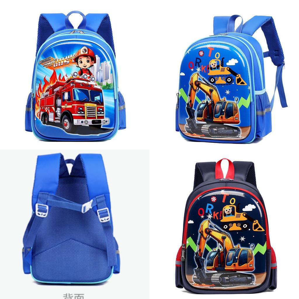 Cute Car Print Boys Backpack Large Capacity Comfortable Breathable Nylon School Bag