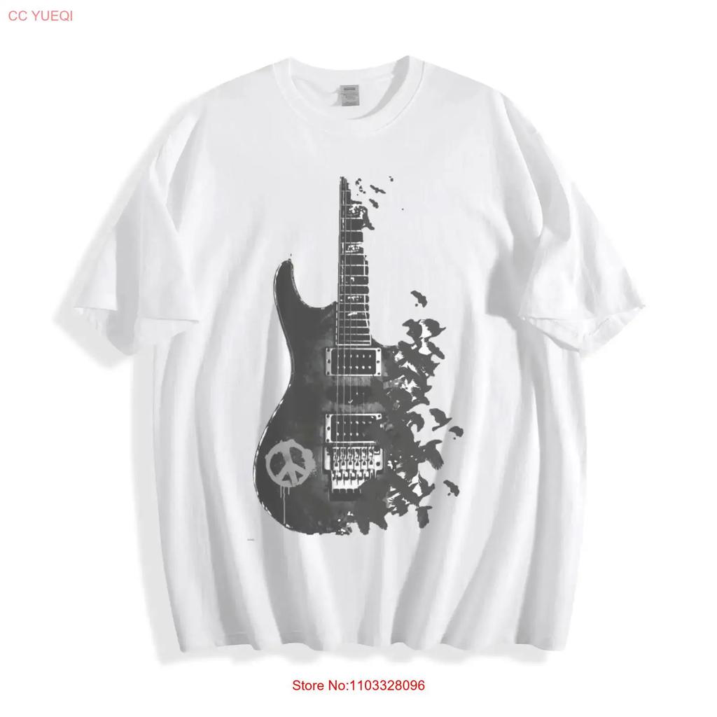 Peace Rock Guitar T Shirt Edgy Black White Graffiti Design vintage Washed Versatile streetwear homme designer clothes Unisex