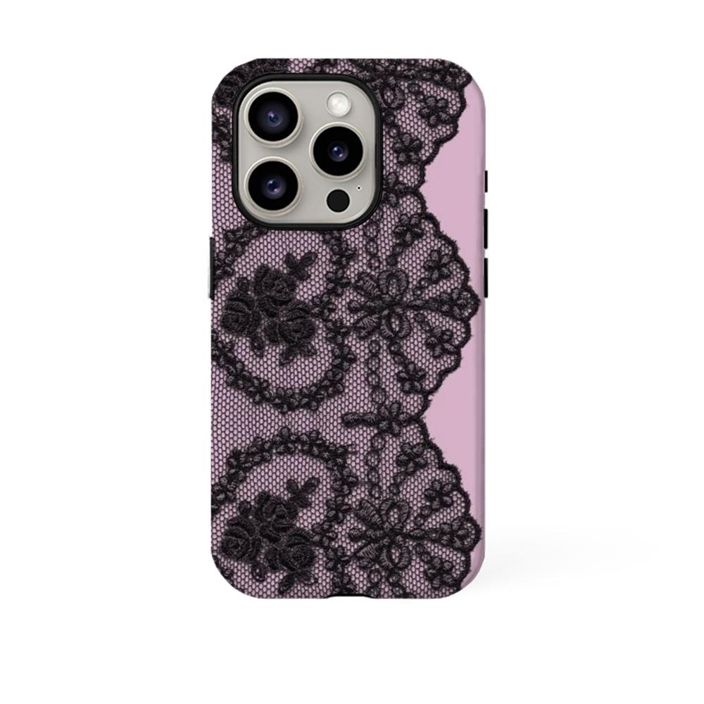 

Clmj Pink And Black Lace Girl Luxury Phone Case for iPhone 17 16 15 14 13 12 11 X XS XR Air Pro Max Plus Double-layer Back Cover iPhone 17 Pro