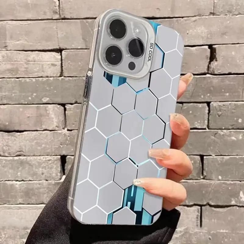 Fashion Technology Honeycomb Matte Phone Case For iPhone 16 15 14 13 12 11 ProMax Pro Plus XR XS 7 8 SE 3 Shockproof Laser Cover