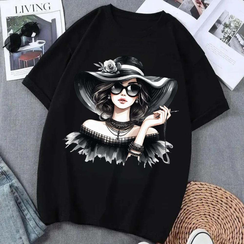 T-shirt Grafica Vintage da Donna Manica Corta Casual Classica Moda Coreana Versatile per l'Uso Quotidiano Streetwear Y2k per Donne