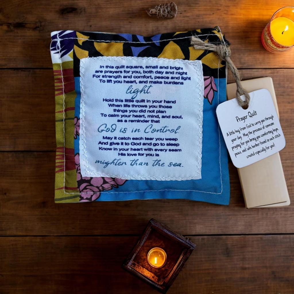 1PC Prayer Quilt with Cross ide, 4x4 Inches Mini Pocket Size, pirational Religious Gift
