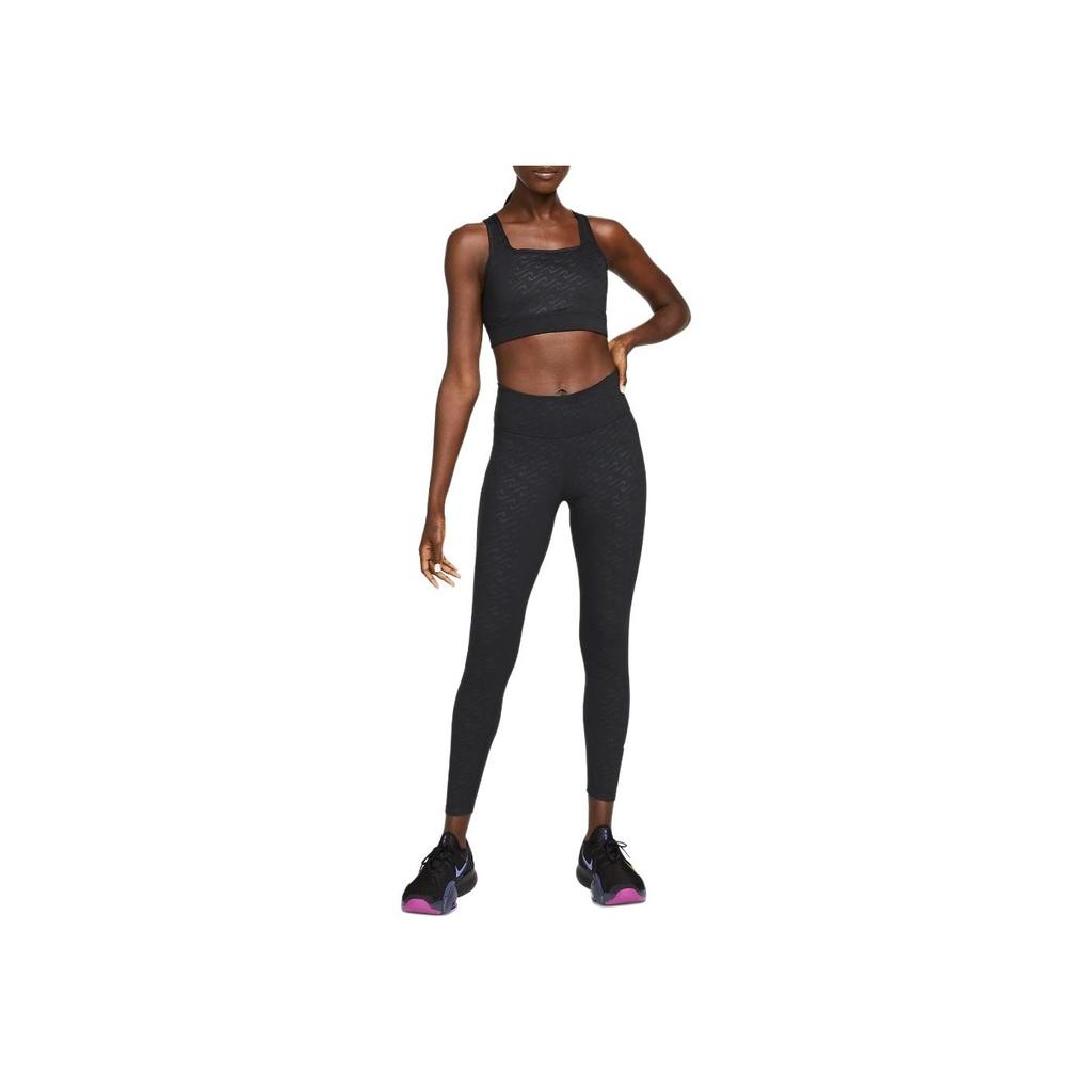 Nike W Nk One Df Icnlsh Prt M 7-8 T Logo Print Sport Fitnesshose Damen Hose Schwarz DD5388-010