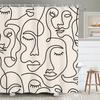 Abstract Face Minimalist Modern Bathroom Shower Curtain Line Art Modern Funny Aesthetic Cute Artsy Polyester Fabric Waterproof