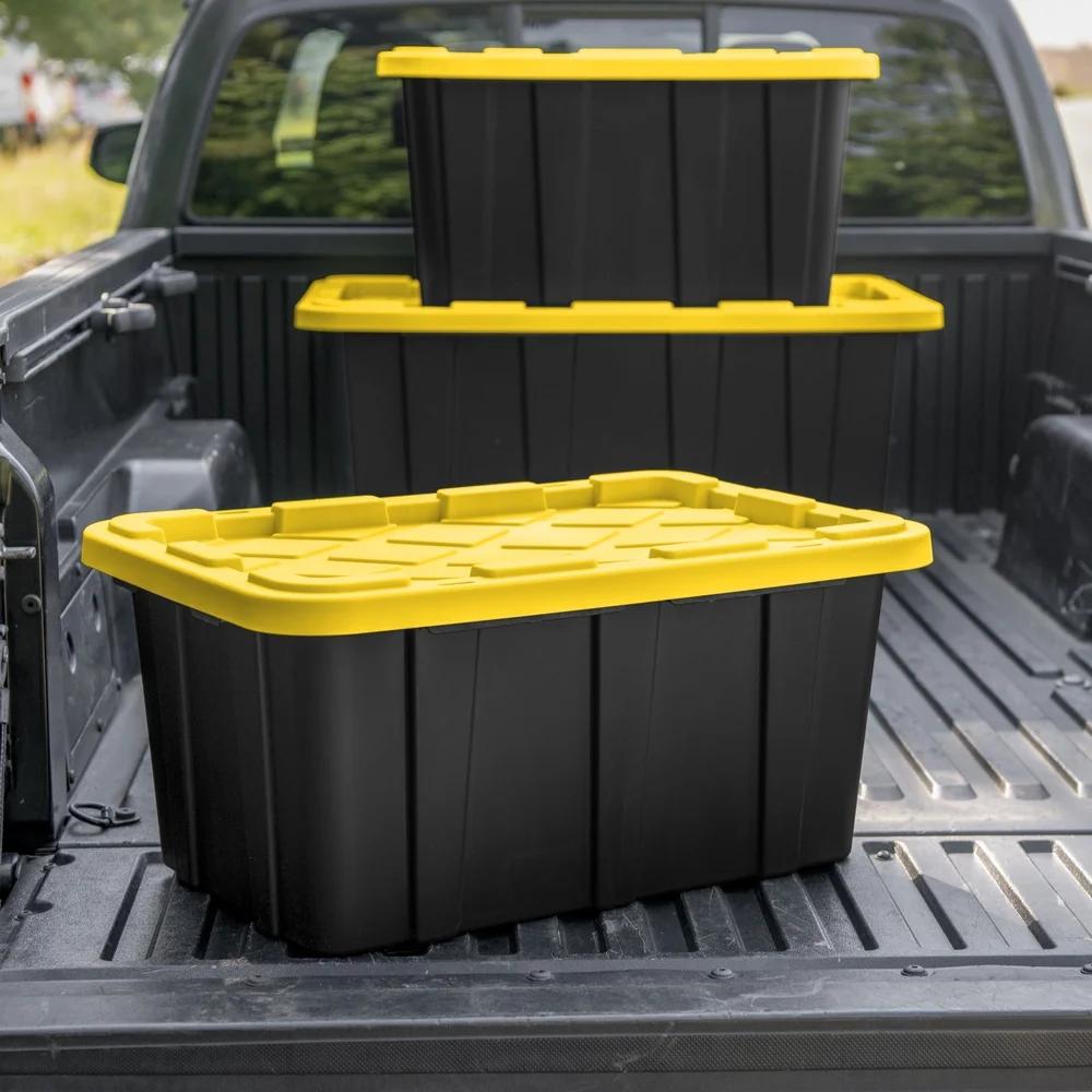 27 Gallon Heavy Duty Plastic Storage Bin with Snap-On Lid Stackable Totes Garage Basement Attic Transport and Organization