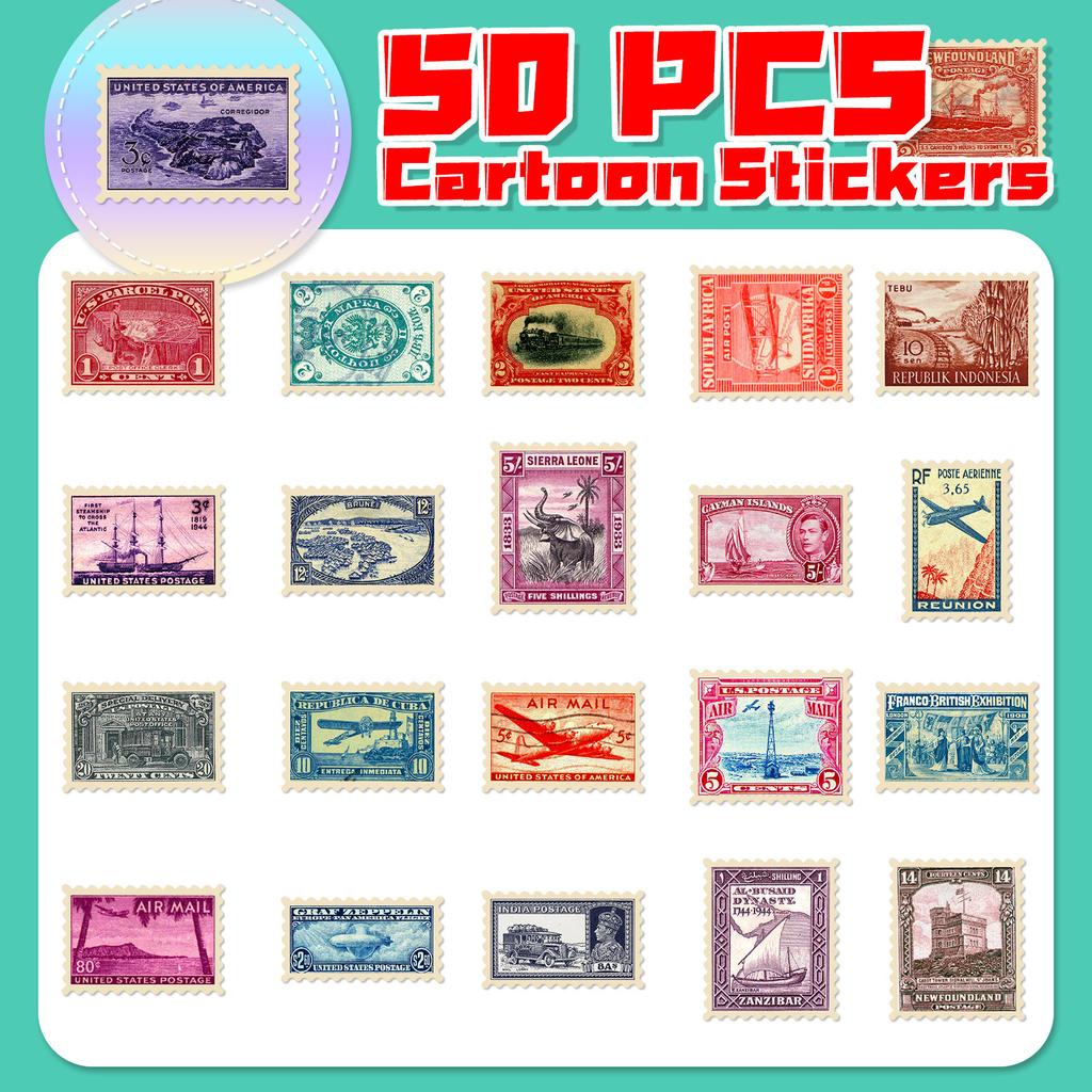 50 Moedas Selos Autocolantes Retro Viagem Cidade Comemorativo Estilo Carimbo Postal Arte Manual Diário Autocolantes