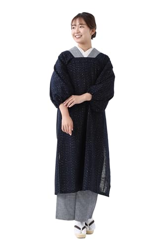 Стильный женский фартук-кимоно Tayutaf, длинный, сделано в Японии, хлопковое кимоно, сотканное в Куруме (Черный Ажурный Узор Касури)