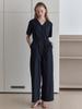 Elssibeui V-Neck Button Jumpsuit_Black