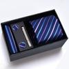 Gift Box Men'S Tie Square Scarf Cufflinks Tie Clip Five-Piece Set, Formal Business Blue Stripes