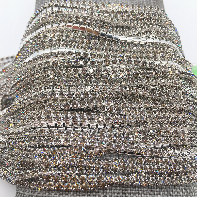 1-Row 1 yard SS6(2mm) Cystal Rhinestone Trim Close Cup Chain Claw DIY Jewelry Making