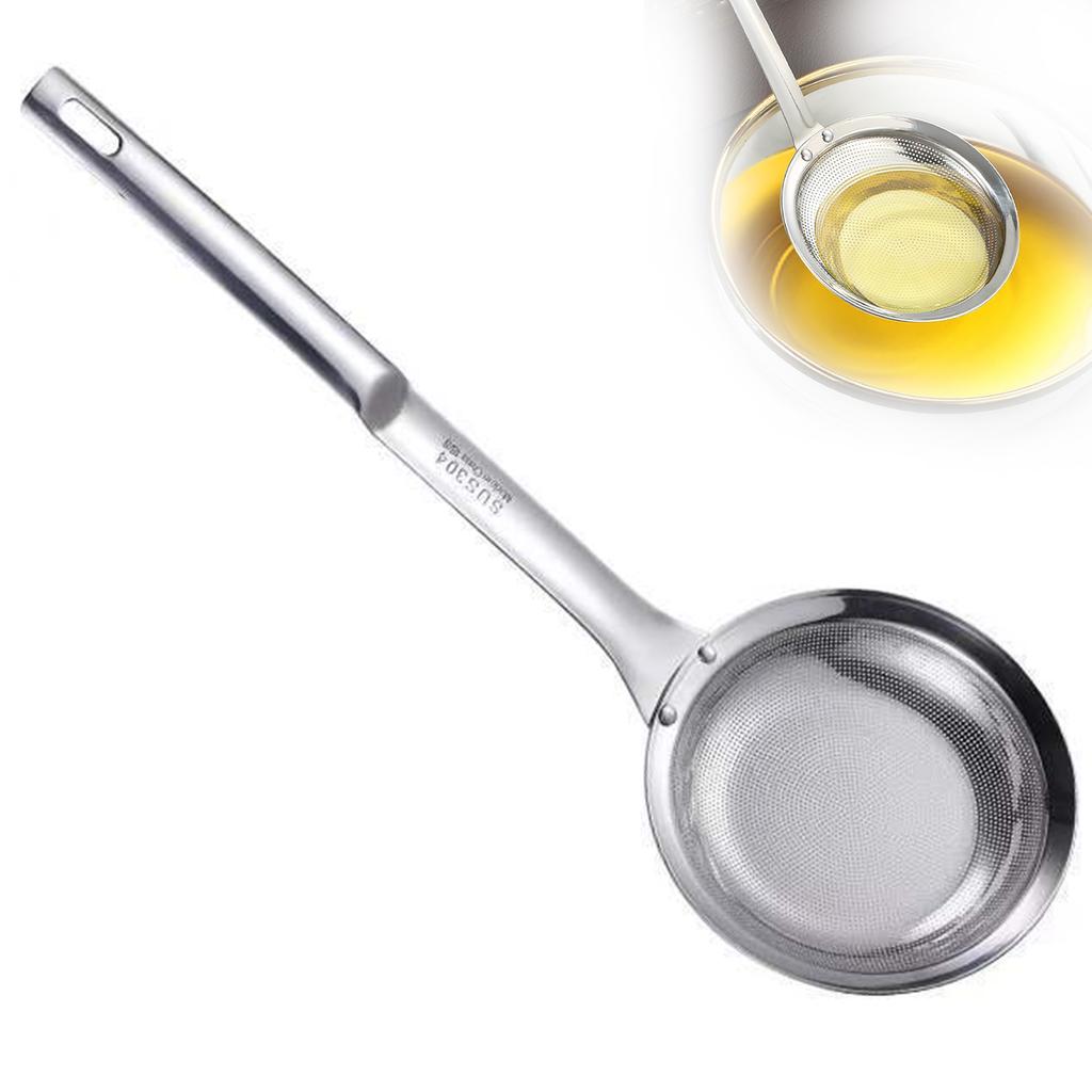 Fine Mesh Stainless Steel Colander Premium Smooth Texture Spoon with Long Handle Suitable for Skimming Grease and Foam