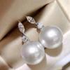 Huitan White Simulated Pearl Dangle Earrings Aesthetic Ear Hanging Accessories for Women Dazzling Cubic Zirconia Fashion Jewelry