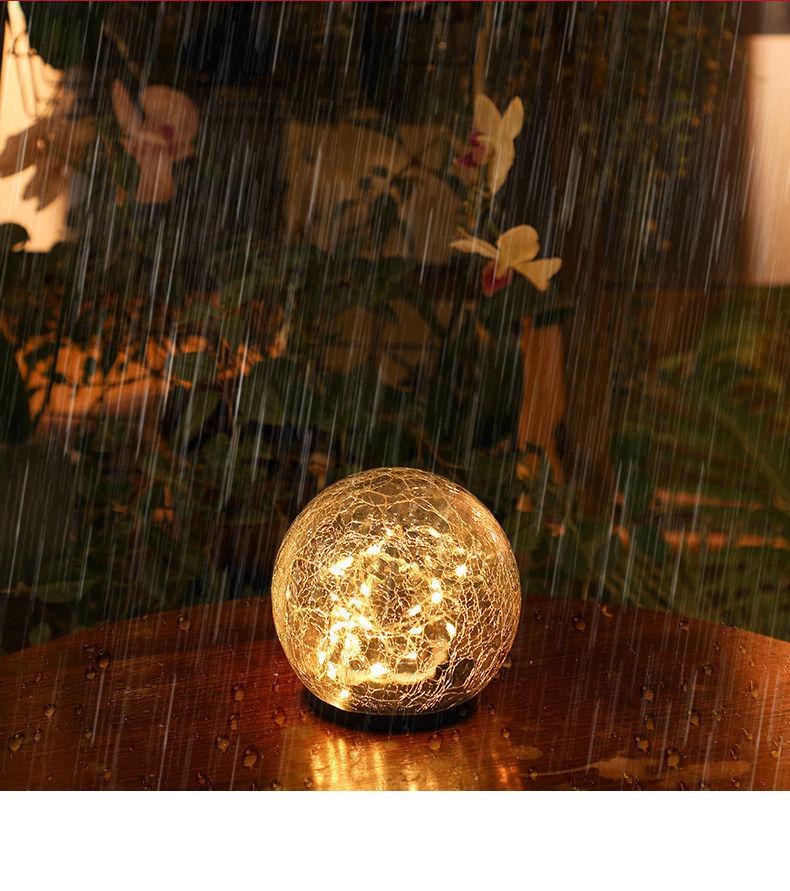 Solar LED Crackle Glass Globe Light for Outdoor Garden & Lawn, Waterproof In-Ground Accent.