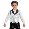 Boys Girls Sparkly Sequin Vest Contrast Lapel Collar Sleeveless Asymmetrical Waistcoat for Stage Performance Costume Tops