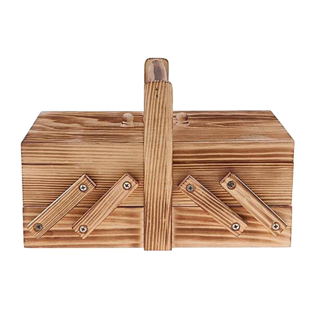 Portable Wooden Sewing Kit Box Scissors Accessories Sew Basket for Beginners
