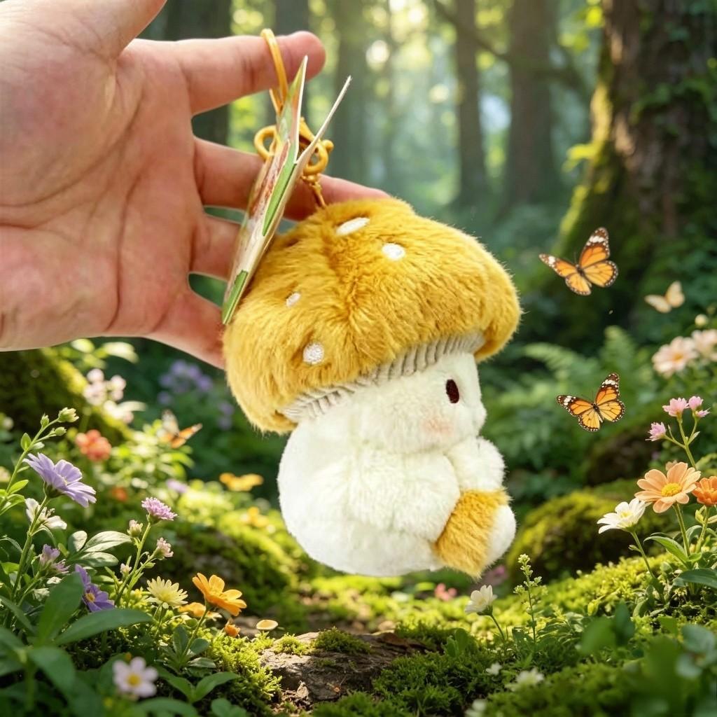 Cute Mushroom Plush Keychain, Cartoon Doll Pendant for Bags & Couples