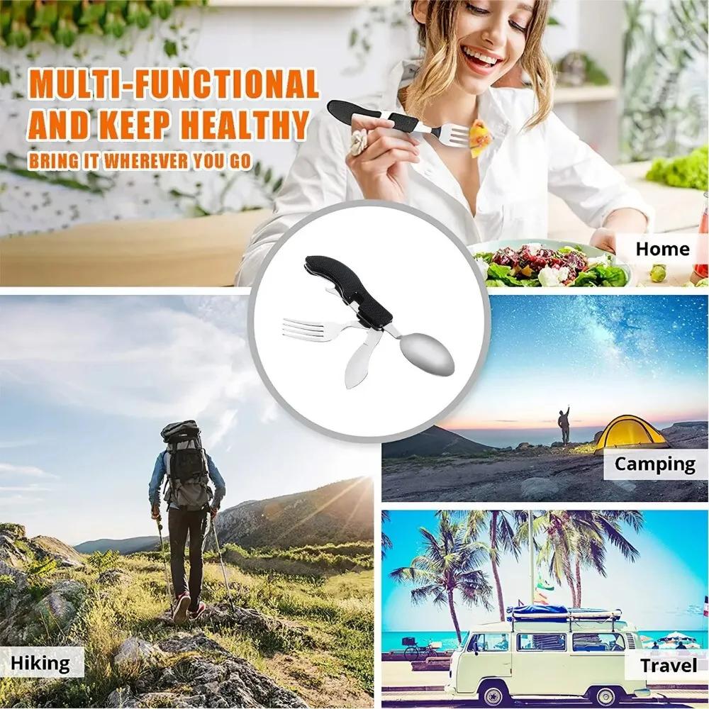 Faltbares Campinggeschirr-Kombinationsbesteck Outdoor-Camp Tragbares Picknick-Kochgeschirrset Tragbares Besteck mit Klappstange