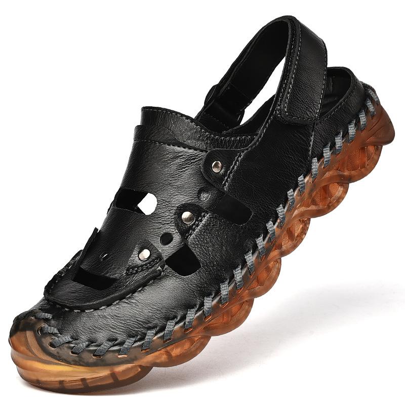 

Летние сандалии для отдыха на открытом воздухе Новые мужские сандалии из кожи с закрытым носком Туфли из полой кожи Мужская пляжная обувь 46 чёрный