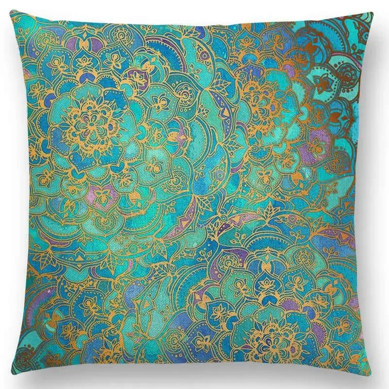Neu Wunderschönes Blatt Blume Herrliches Florales Doodle Buntes Dekoratives Muster Mandalas Auto Kissenbezug Sofa Überwurf Kissenbezug