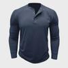 Men's Long-Sleeve Cotton Henley Shirt - European & American Style