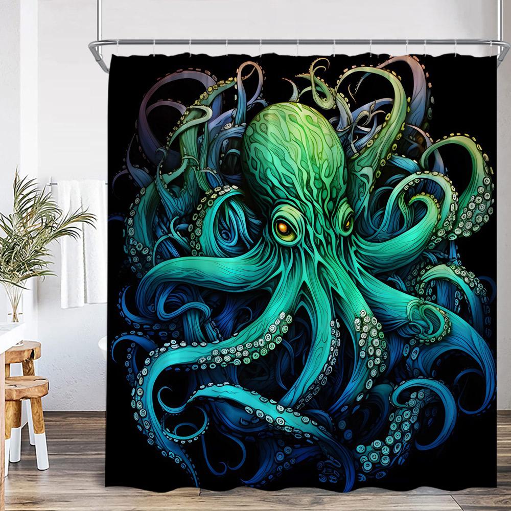 Octopus Nautical Shower Curtain Ocean Animal Wave Marine Life Map Vintage Bathroom Decor Sea Kid Child Bath Curtain With Hook