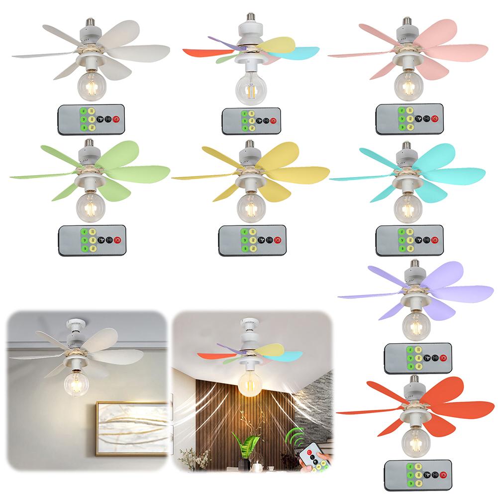 E27 Socket Fan LED Light E27 Base 52cm Indoor Ceiling Fan Light Remote Control 3 Speeds Dimmable for Bedroom Living Room Kitchen