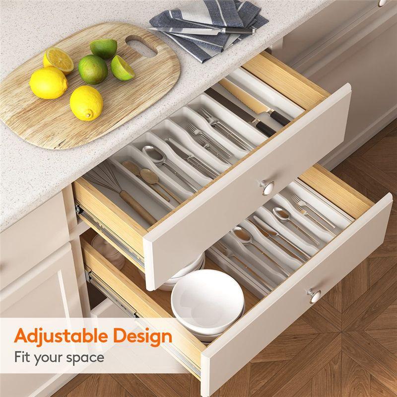 M-Modern-Cutlery Drawer Organiser, Expandable Utensil Tray For Kitchen, Adjustable Silverware And Flatware Holder Durable White