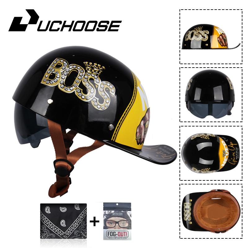 Uchoose Baseballová čepice Helma Motocykl Vintage Retro Helmy Summer Open Face Scooter Cruiser Chopper Gangster DS Muži Ženy Kid