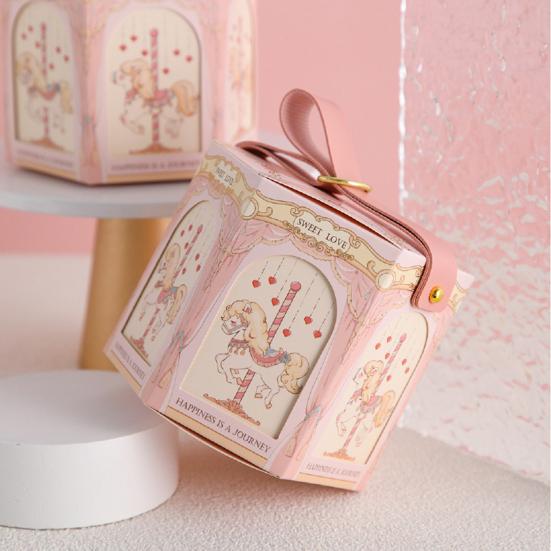 Candy Box Portable Cartoon Print Carousel Pattern Dispense Candy Paper Jam Lovely