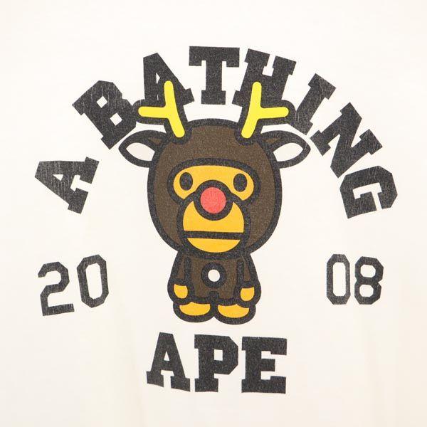 A Bathing Ape Made In Japan Print Short Sleeve T-shirt L White Men's Used