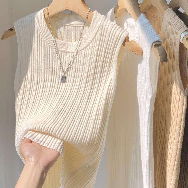 Women Textured Thin Ice Silk Knitted Sleeveless Tank Top For Summer S