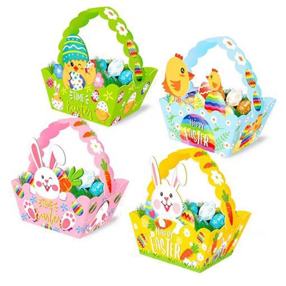 4Pcs Bunny/Chick Easter Paper Baskets Cartoon Bunny Egg Chicken Boxes  Children Crafts