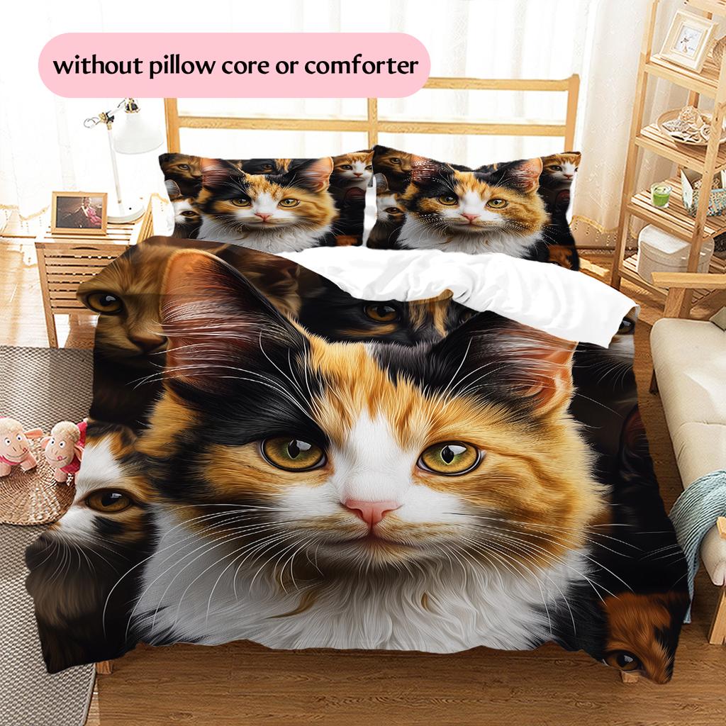 Calico Cat Pattern Bedding Home Decoration Birthday Gift (1 * duvet cover + 2 * pillowcase, without core)