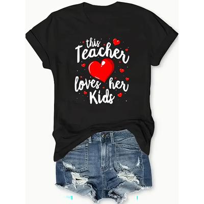 T-shirt con Stampa Grafica Taglie Europee, Manica Corta Girocollo Top Casual per Estate e Primavera, Abbigliamento Donna