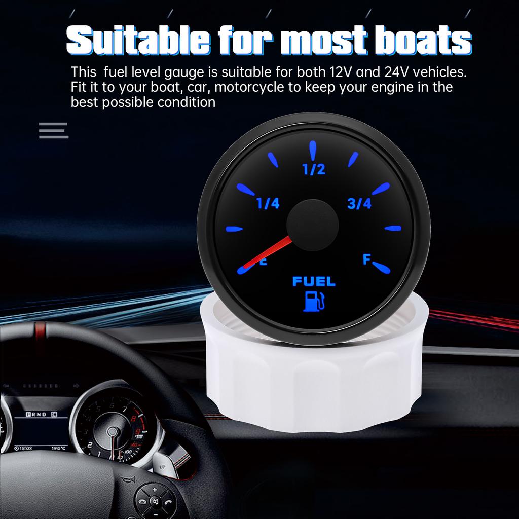 Car FUEL Gauges Instruments+A5 Fuel Float Sensor 0-190 Ohm 7 Color LED Water Tank Level 52MM Waterproof for Boat Marine 12V 24V