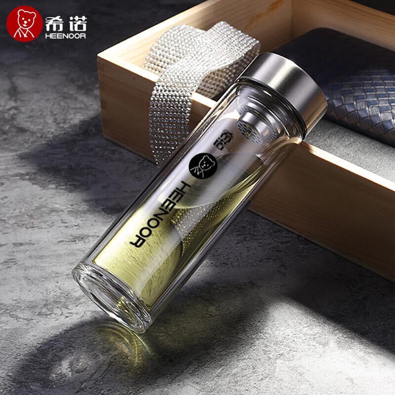 Heenoor Portable Double-Layer Glass Cup with Tea Infuser