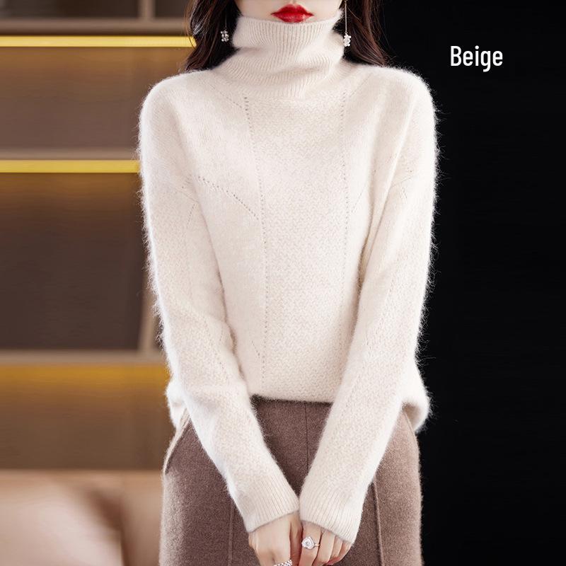 Mink Cashmere High-Neck Loose Pullover: Women's Thick Knit for Autumn/Winter 2025