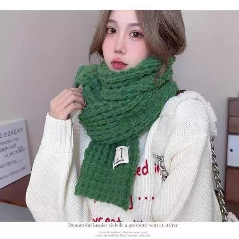 Polyester Thick Knitted Scarf Solid Color Fall Winter Warm Scarf Warm Neck Wrap For Women