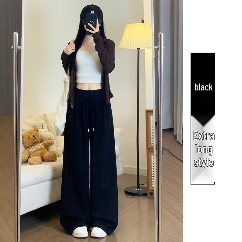 Women's Plus Velvet High-Waisted Wide-Leg Pants - Autumn/Winter Thickened Curve Drape Casual Wear