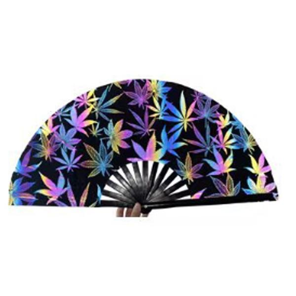 33cm Reflective Fan 13-inch Kung Fu Fan Rainbow Reflective Fabric Fan Large Bamboo-framed Fan