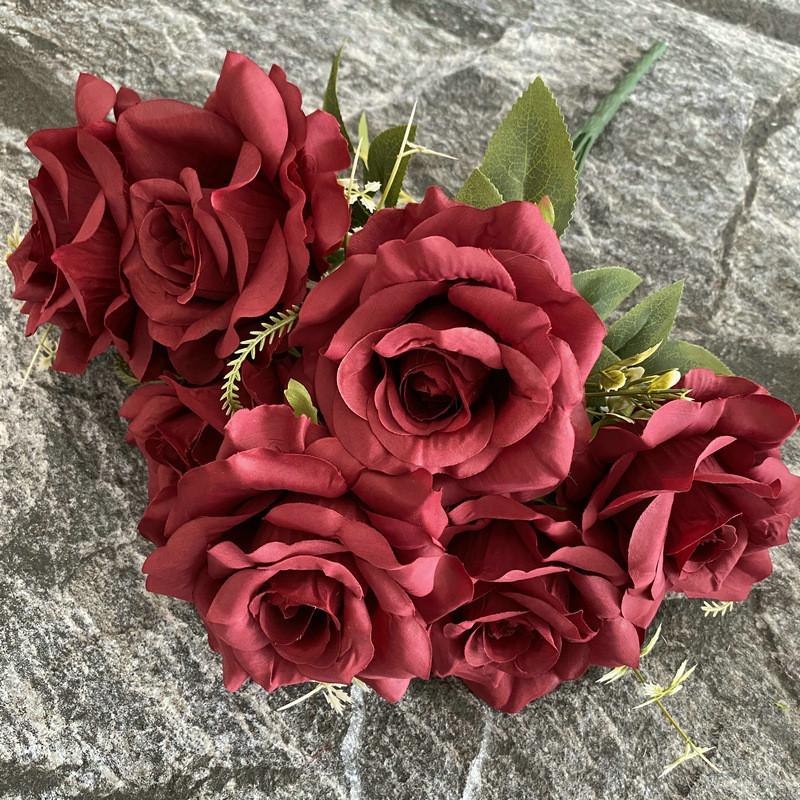 

Bouquet Lifelike Rose 7 Stems For Living Room Decorations And Event Wedding Dark Red