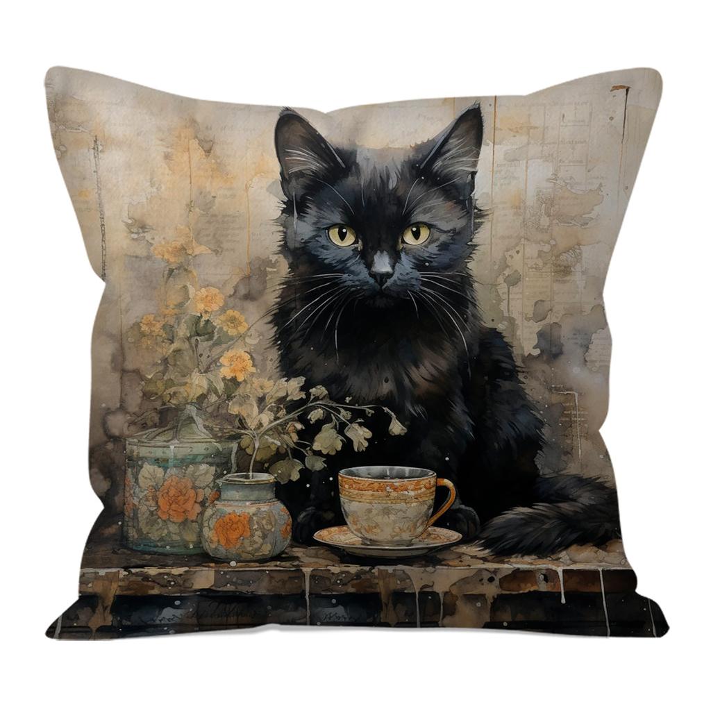 1pc Halloween Pillowcase Terrifying Decoration Black Cat Spider Terrifying Pumpkin Witch Hat Design