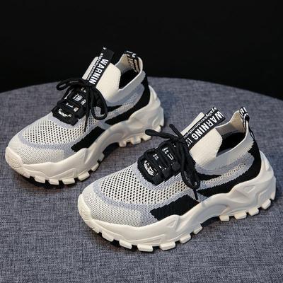 Women's Sports Shoes 2023 Spring New Fly-woven Breathable Casual Shoes Fly-woven Increase Daddy Shoes Women's Shoes