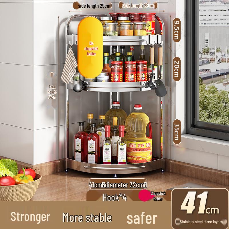 Stainless Steel Kitchen Corner Shelf for Oil, Sauce, Vinegar & Spices - Triangle Storage Rack with Knife Holder.