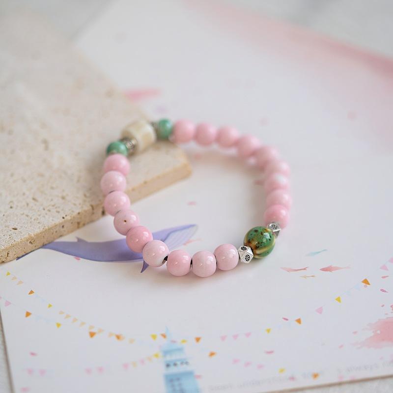 Jingdezhen ceramic bracelet batch goods, national style girls small fresh pink flower bracelet, versatile new Chinese bracelet.