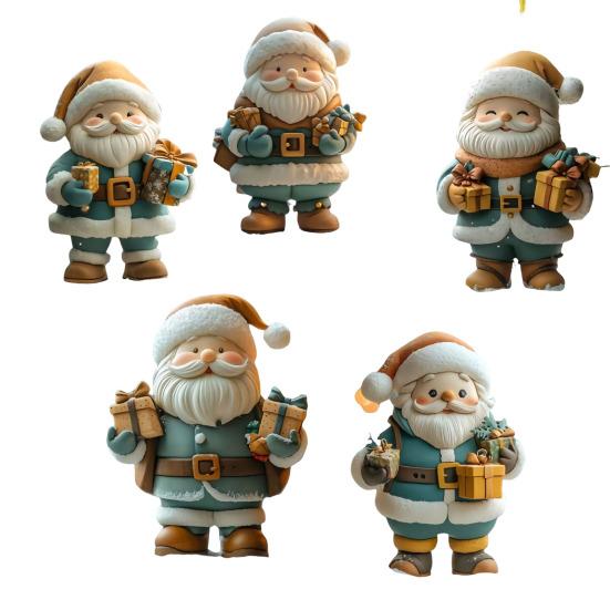 Santa Claus Ornaments 2D Acrylic Cartoon Santa Pendant Christmas Tree Hanging Decoration for Holiday Tree Home Decor